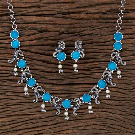 Peacock Necklace With Oxidised Plating