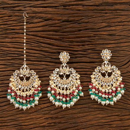 Indo Western Chand Earring Tikka With Gold Plating