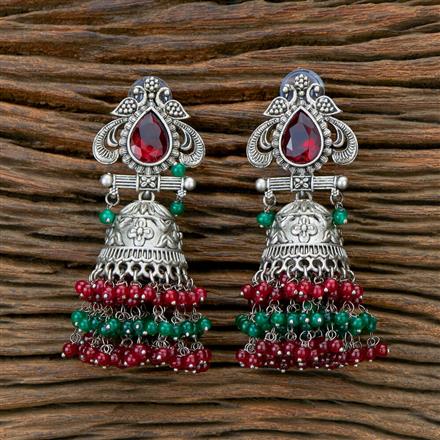 Indo Western Peacock Earring With Oxidised Plating