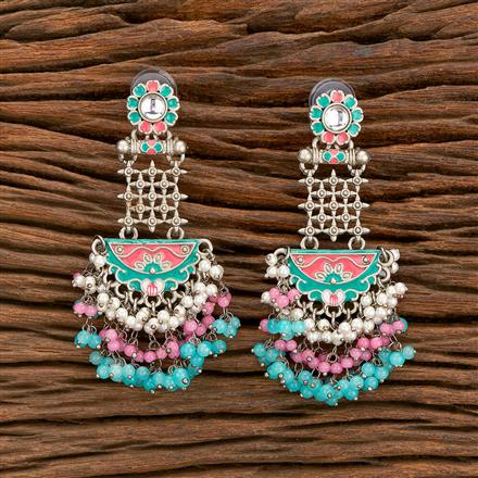 Indo Western Meenakari Earring With Oxidised Plating