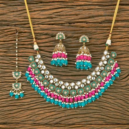 Indo Western Meenakari Necklace With Mehndi Plating