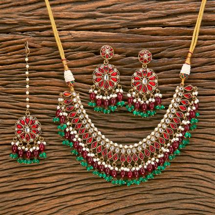 Indo Western Beads Necklace With Mehndi Plating