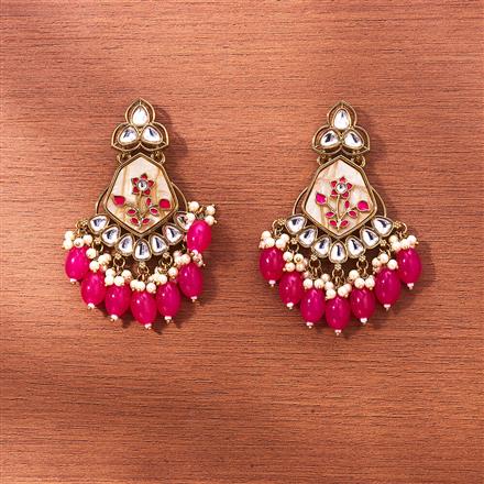 Indo Western Mother Of Pearl Earring With Mehndi Plating