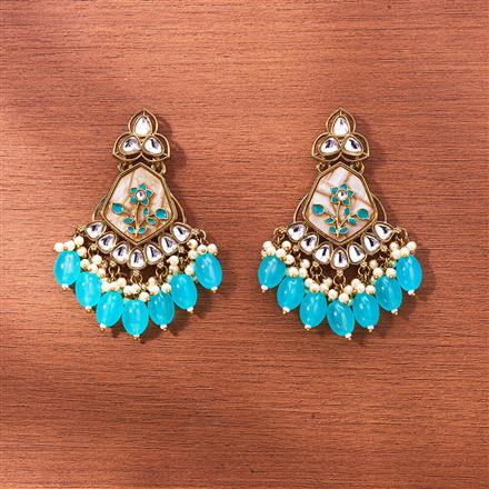 Indo Western Mother Of Pearl Earring With Mehndi Plating