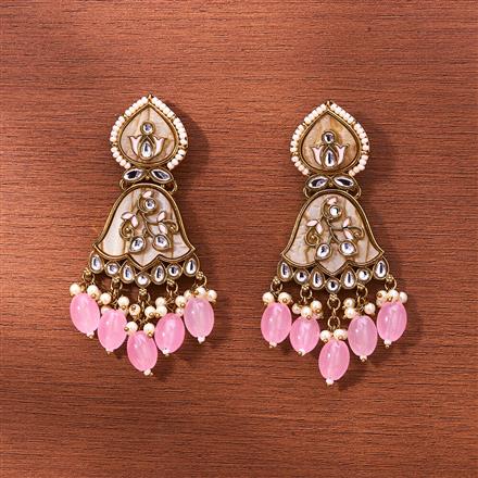 Indo Western Mother Of Pearl Earring With Mehndi Plating
