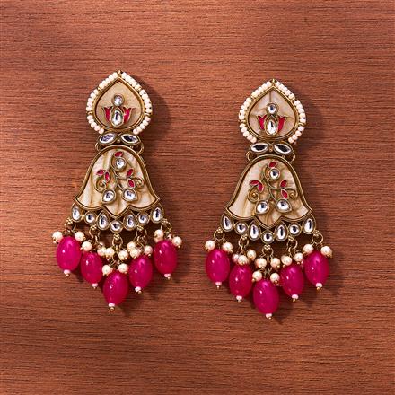 Indo Western Mother Of Pearl Earring With Mehndi Plating