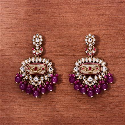 Indo Western Mother Of Pearl Earring With Mehndi Plating