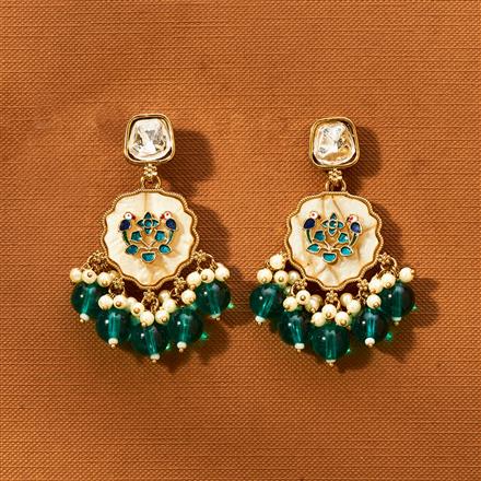 Indo Western Mother Of Pearl Earring With Mehndi Plating