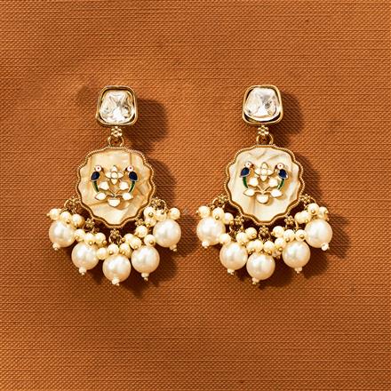 Indo Western Mother Of Pearl Earring With Mehndi Plating