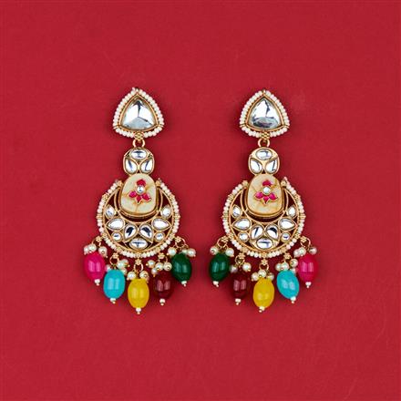 Indo Western Mother Of Pearl Earring With Mehndi Plating