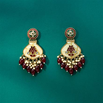 Indo Western Mother Of Pearl Earring With Mehndi Plating