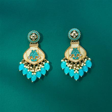 Indo Western Mother Of Pearl Earring With Mehndi Plating