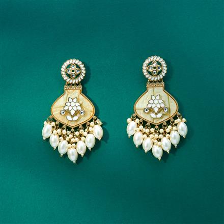 Indo Western Mother Of Pearl Earring With Mehndi Plating
