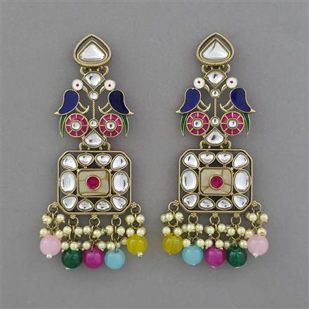 Indo Western Mother Of Pearl Earring with Mehndi Plating