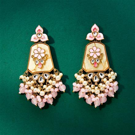 Indo Western Mother Of Pearl Earring With Mehndi Plating