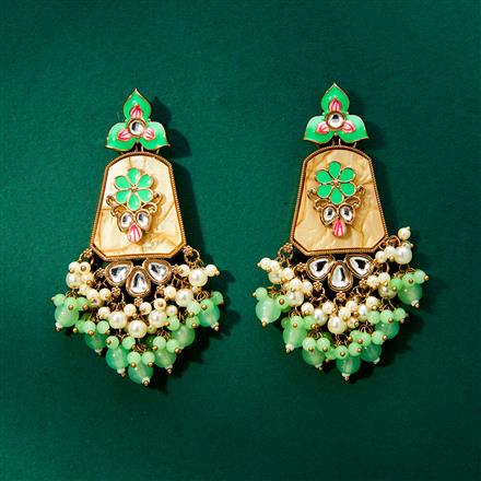 Indo Western Mother Of Pearl Earring With Mehndi Plating