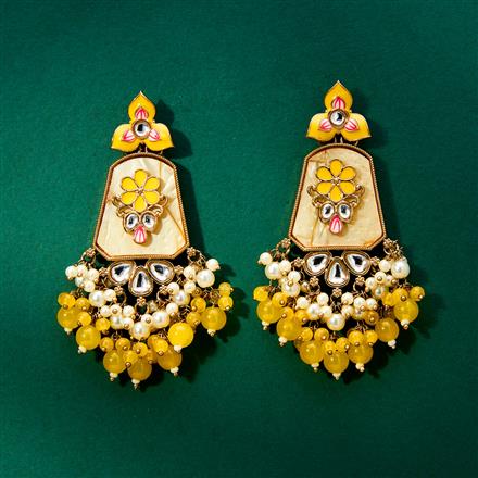 Indo Western Mother Of Pearl Earring With Mehndi Plating