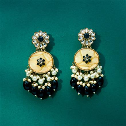 Indo Western Mother Of Pearl Earring With Mehndi Plating