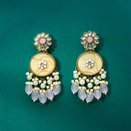 Indo Western Mother Of Pearl Earring With Mehndi Plating