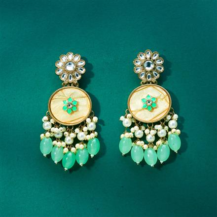 Indo Western Mother Of Pearl Earring With Mehndi Plating