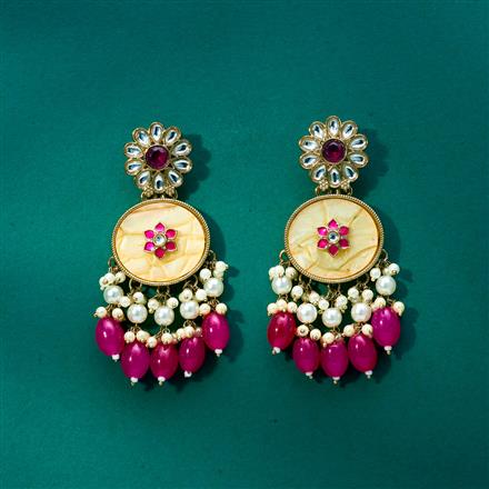 Indo Western Mother Of Pearl Earring With Mehndi Plating