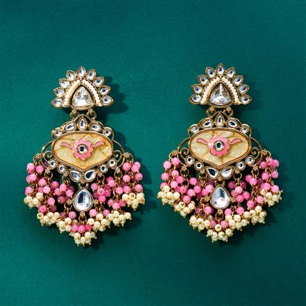 Indo Western Mother Of Pearl Earring With Mehndi Plating