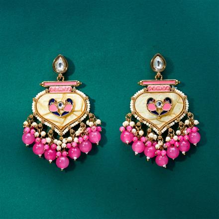 Indo Western Mother Of Pearl Earring With Mehndi Plating