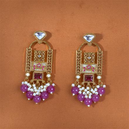 Indo Western Mother Of Pearl Earring With Mehndi Plating