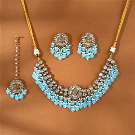 Indo Western Mother Of Pearl Necklace With Mehndi Plating