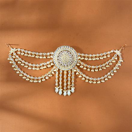 Indo Western Pearl Hair Brooch With Gold Plating