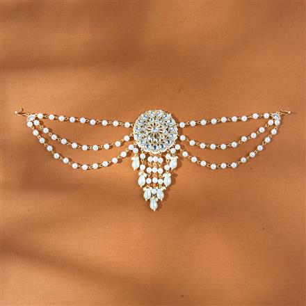 Indo Western Moti Hair Brooch With Gold Plating