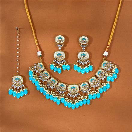 Indo Western Mother Of Pearl Necklace With Mehndi Plating