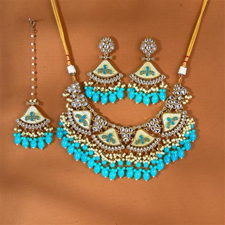Indo Western Mother Of Pearl Necklace With Mehndi Plating
