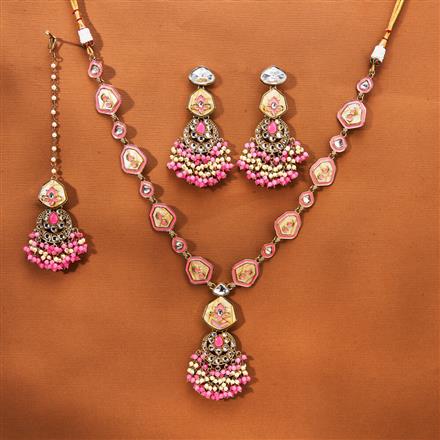 Indo Western Mother Of Pearl Necklace With Mehndi Plating