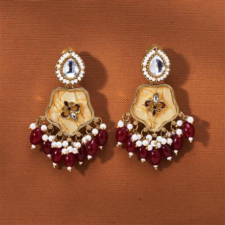 Indo Western Mother Of Pearl Earring With Mehndi Plating