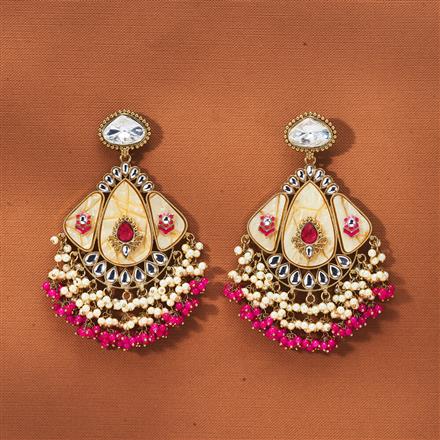 Indo Western Mother Of Pearl Earring With Mehndi Plating