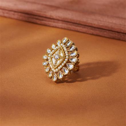 Indo Western Mother Of Pearl Ring With Mehndi Plating