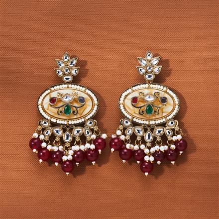 Indo Western Mother Of Pearl Earring With Mehndi Plating