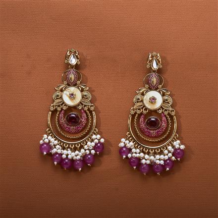 Indo Western Mother Of Pearl Earring With Mehndi Plating