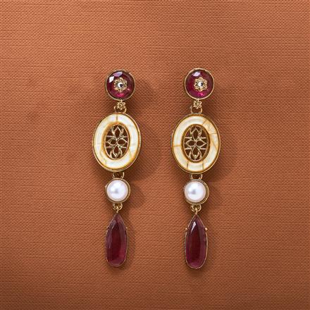 Indo Western Mother Of Pearl Earring With Mehndi Plating