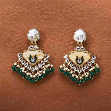 Indo Western Mother Of Pearl Earring With Mehndi Plating