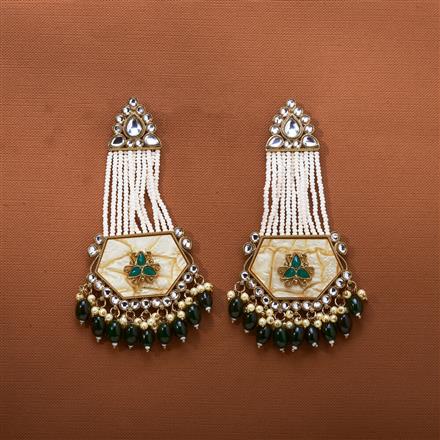 Indo Western Mother Of Pearl Earring With Mehndi Plating
