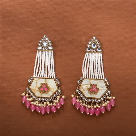 Indo Western Mother Of Pearl Earring With Mehndi Plating