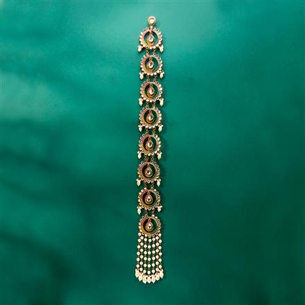 Indo Western Pearl Hair Brooch With Mehndi Plating