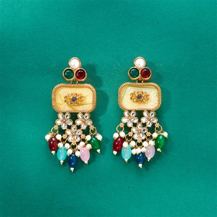 Indo Western Mother Of Pearl Earring With Mehndi Plating