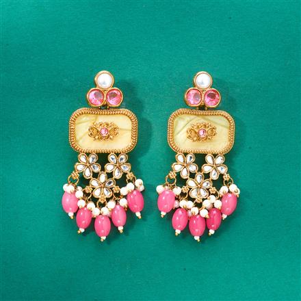 Indo Western Mother Of Pearl Earring With Mehndi Plating
