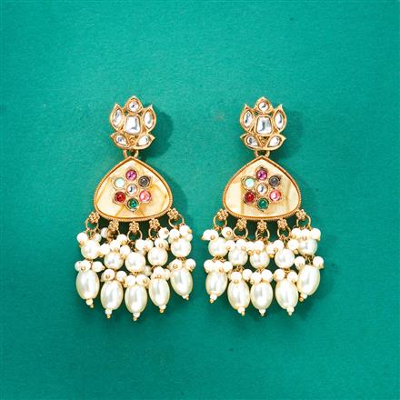 Indo Western Mother Of Pearl Earring With Mehndi Plating