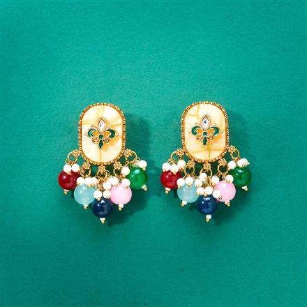 Indo Western Mother Of Pearl Earring With Mehndi Plating