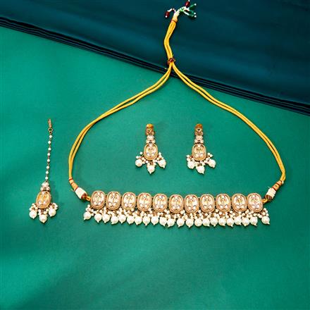 Indo Western Mother Of Pearl Necklace With Mehndi Plating