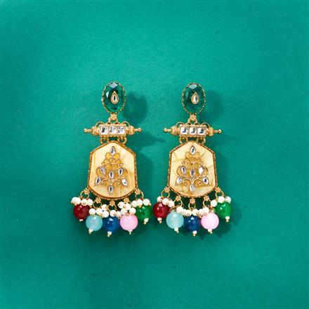 Indo Western Mother Of Pearl Earring With Mehndi Plating